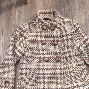 Miss Me Cream and Brown Plaid Pea Coat